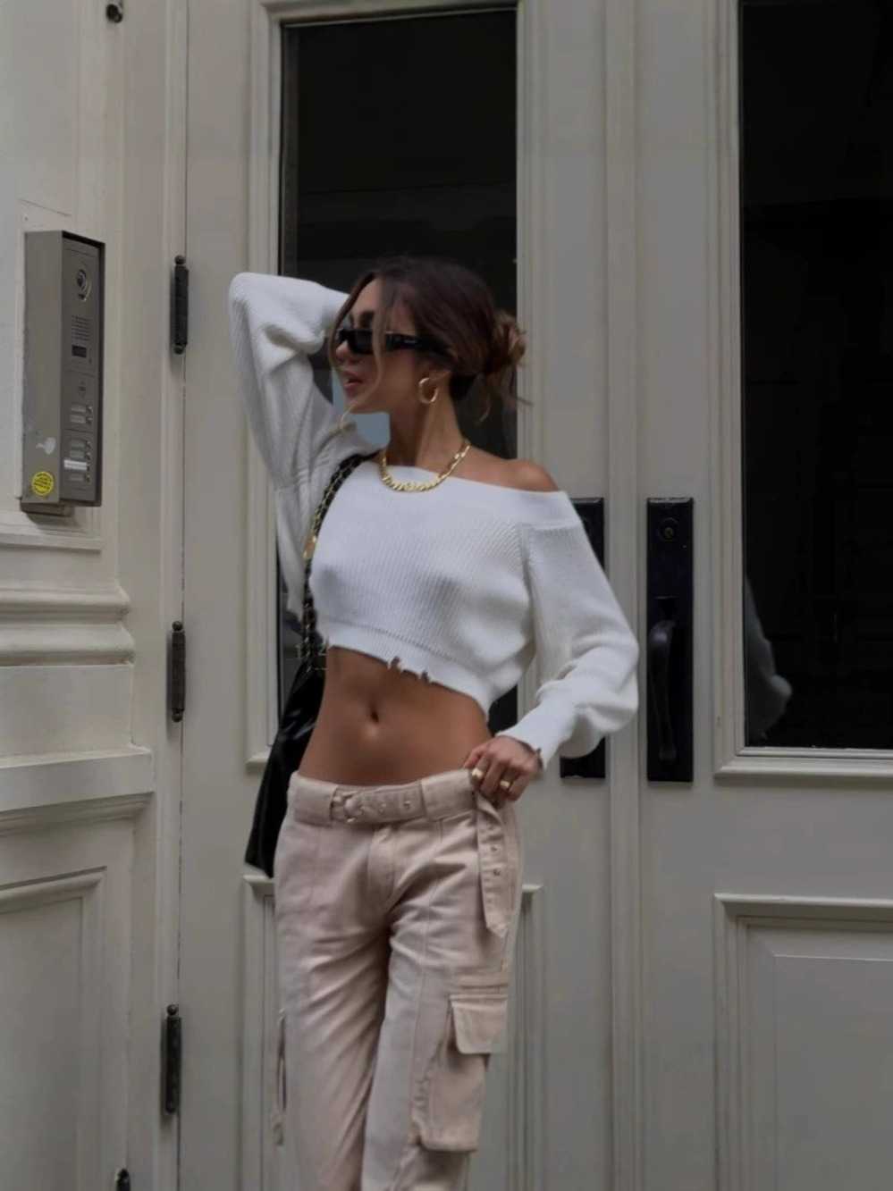 ZARA Russian Sexy Cropped Hollow Out Off Shoulder Knit Sweater Top Women